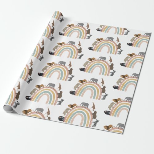 Earthy Colors Rainbow Jungle Animals Pattern Wrapping Paper