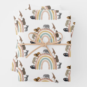 Earthy Colors Rainbow Jungle Animals Pattern Wrapping Paper Sheets