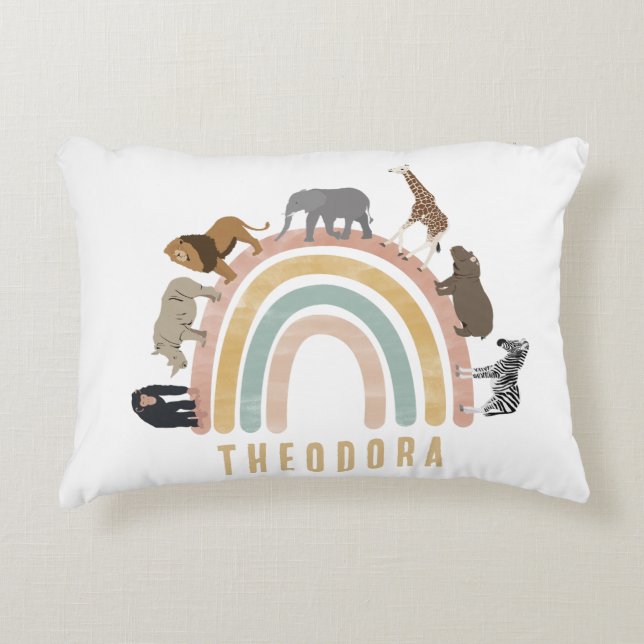 Earthy Colors Watercolor Rainbow Animals   Accent Pillow (Front)