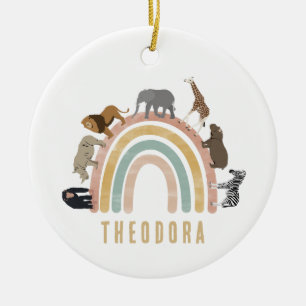Earthy Colors Watercolor Rainbow Jungle Animals  Ceramic Ornament