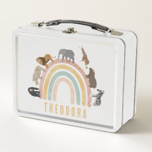 Earthy Colors Watercolor Rainbow Jungle Animals Metal Lunch Box