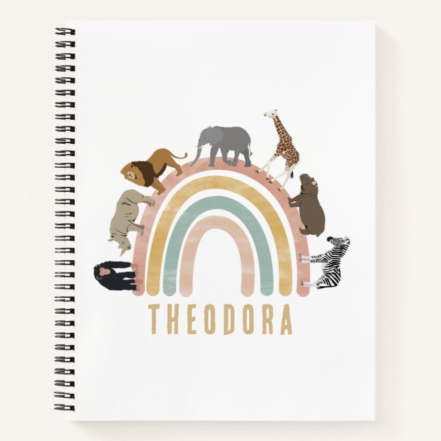 Earthy Colors Watercolor Rainbow Jungle Animals  Notebook (Front)