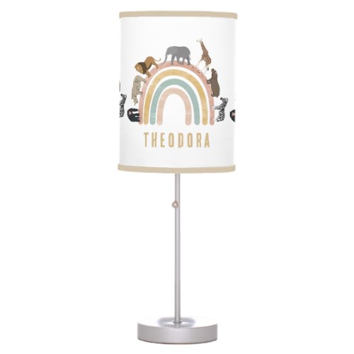 Earthy Colors Watercolor Rainbow Jungle Animals  Table Lamp