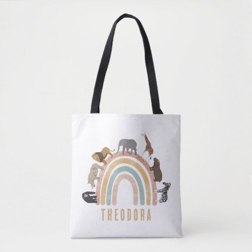 Earthy Colors Watercolor Rainbow Jungle Animals   Tote Bag