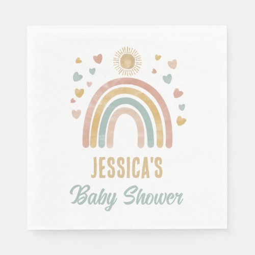 Earthy Colors Watercolor Rainbow  Sun Baby Shower Napkins