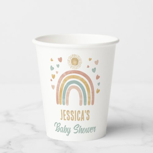 Earthy Colors Watercolor Rainbow  Sun Baby Shower Paper Cups