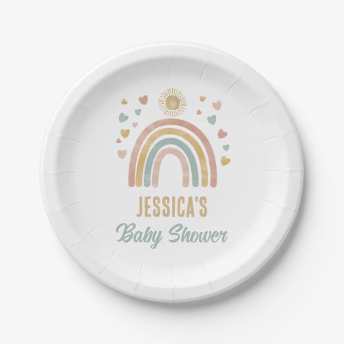 Earthy Colors Watercolor Rainbow  Sun Baby Shower Paper Plates