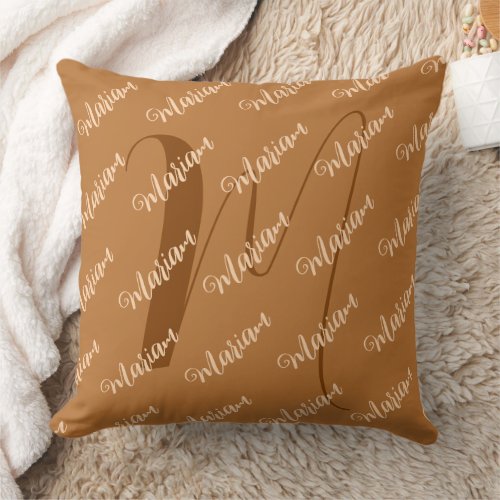 Earthy Copper Color _ Brown Name  Monogrammed Throw Pillow