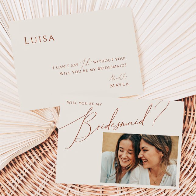 Earthy Desert Beige Photo Bridesmaid Proposal Card (Creator Uploaded)