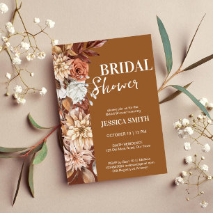 Earthy desert brown boho flower fall bridal shower invitation