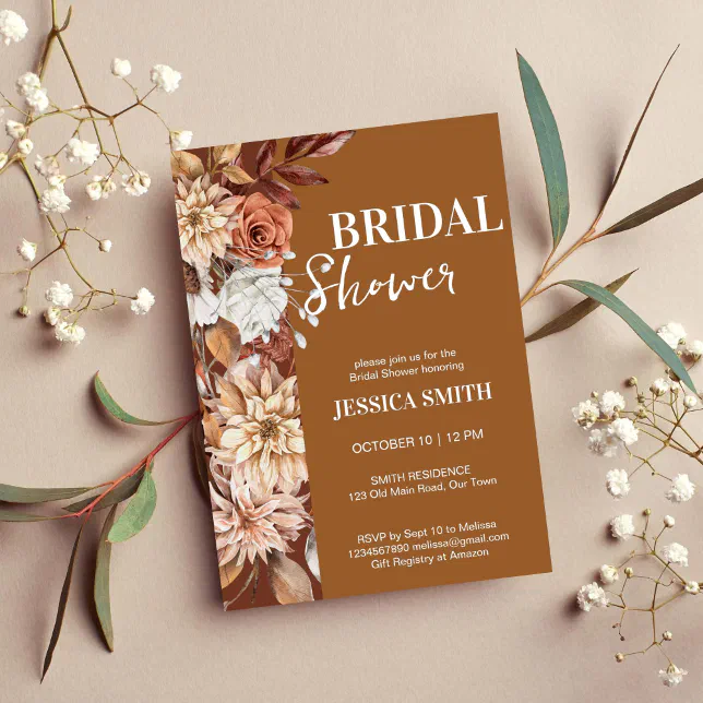 Earthy desert brown boho flower fall bridal shower invitation | Zazzle