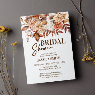 Earthy desert brown boho flowers bridal shower invitation