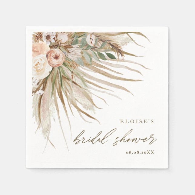 Earthy Dried Pampas Grass Floral Wedding Bridal Napkins (Front)