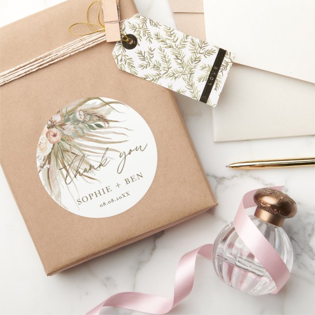 Earthy Dried Pampas Grass Floral Wedding Favor  Classic Round Sticker (Gifting)