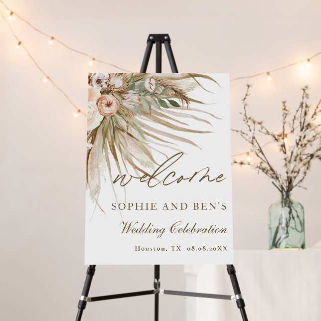 Earthy Dried Pampas Grass Floral Wedding Welcome Foam Board (In Situ (Stand))