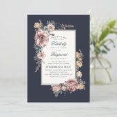 Earthy Dusty Rose and Navy Blue Floral Wedding Invitation (Standing Front)