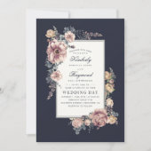 Earthy Dusty Rose and Navy Blue Floral Wedding Invitation (Front)
