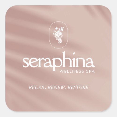 Earthy Elegance Logo Beauty Spa Boutique Pink Square Sticker