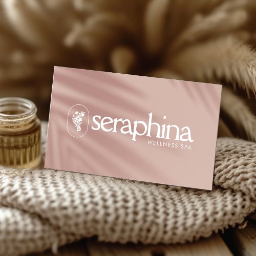 Earthy Elegance Logo Beauty Wellness Spa Pink Business Card