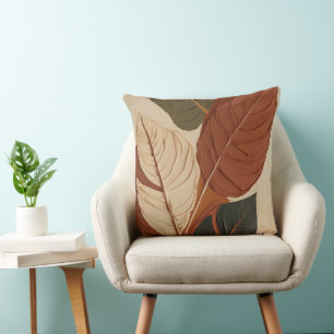 Earthy Elegance Modigliani Leaf Art Throw Pillow