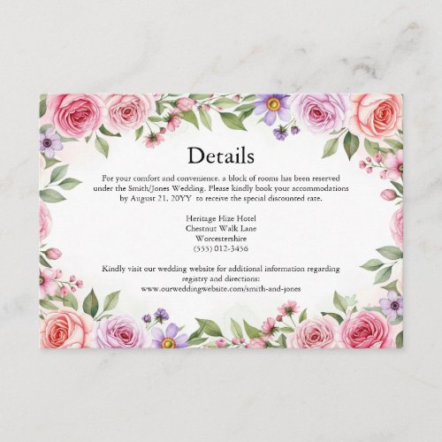 Earthy Elegant Rose Wedding Accommodation Enclosure Card