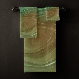 Earthy Emerald Strata | Green and Golden Ink Agate Bath Towel Set