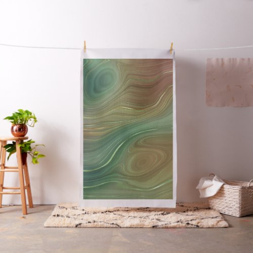 Earthy Emerald Strata  Green and Golden Ink Agate Fabric