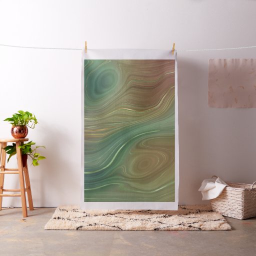 Earthy Emerald Strata | Green and Golden Ink Agate Fabric