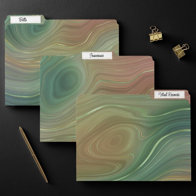 Earthy Emerald Strata | Green and Golden Ink Agate File Folder (Creator Uploaded)