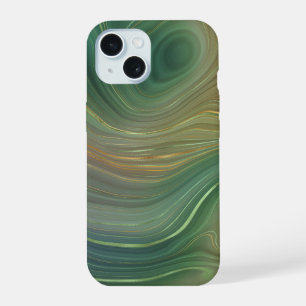 Earthy Emerald Strata Green and Golden Ink Agate iPhone 15 Case