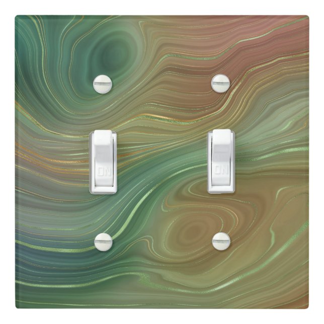 Earthy Emerald Strata | Green and Golden Ink Agate Light Switch Cover (In Situ)