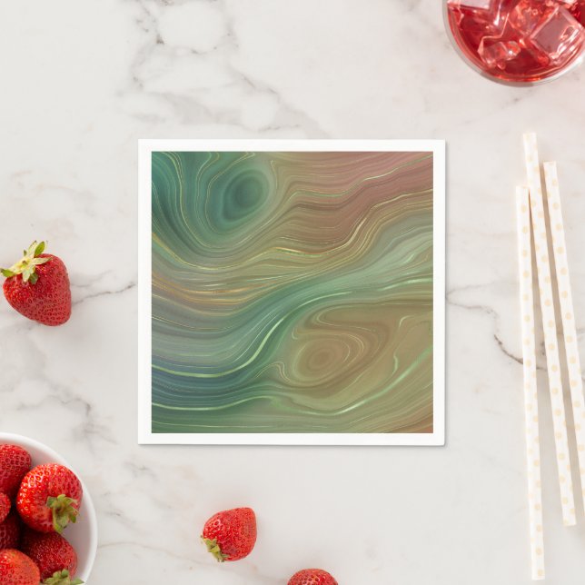 Earthy Emerald Strata | Green and Golden Ink Agate Napkins (Insitu)