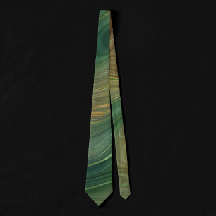 Earthy Emerald Strata   Green and Golden Ink Agate Neck Tie