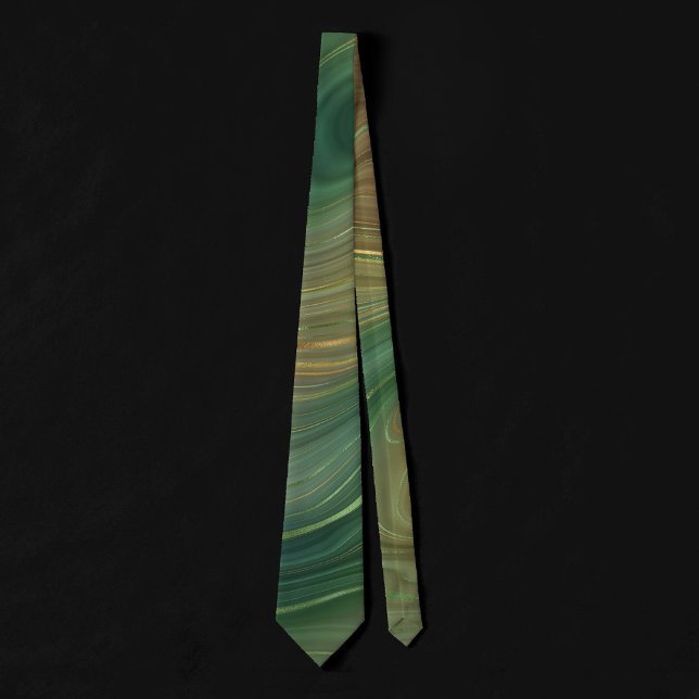 Earthy Emerald Strata | Green and Golden Ink Agate Neck Tie (Creator Uploaded)