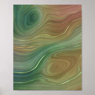 Earthy Emerald Strata Green and Golden Ink Agate Poster