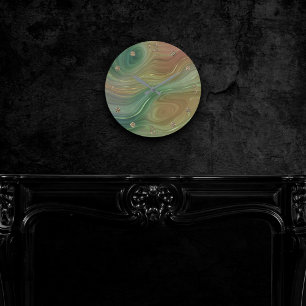 Earthy Emerald Strata Green and Golden Ink Agate Round Clock