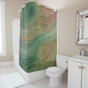 Earthy Emerald Strata Green and Golden Ink Agate Shower Curtain