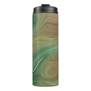 Earthy Emerald Strata Green and Golden Ink Agate Thermal Tumbler