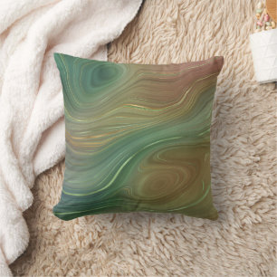 Earthy Emerald Strata Green and Golden Ink Agate Throw Pillow