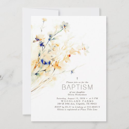Earthy Fall Flowers Elegant Baptism Invitation