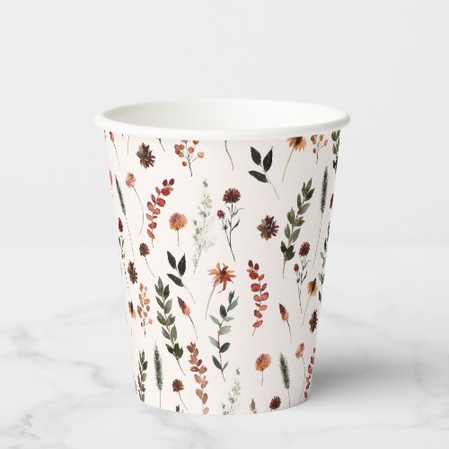Earthy Fall Wildflower Pattern Paper Cups