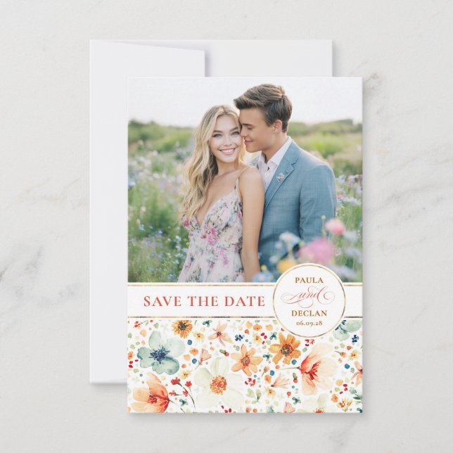 Earthy Fall Wildflower Save the Date Photo Card (Front)