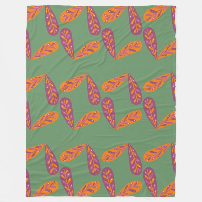 Earthy Feather Pattern Fleece Blanket (Front)