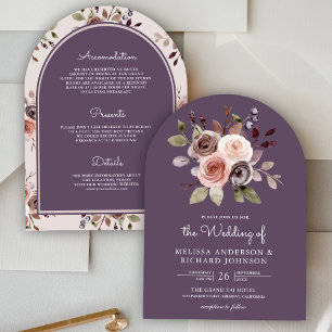 Earthy Floral All In One Dusty Purple Wedding Invitation