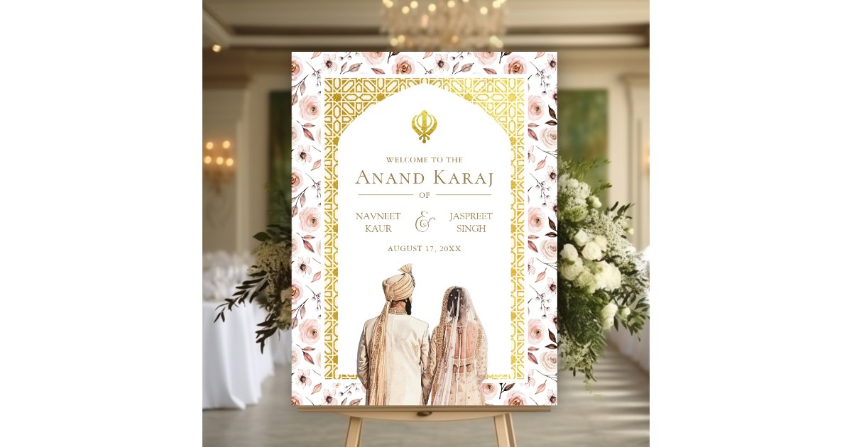 Earthy Floral Anand Karaj Wedding Welcome Sign