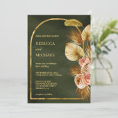 Earthy Floral Arch Dried Palm Sage Green Wedding Invitation (Standing Front)