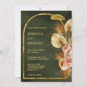 Earthy Floral Arch Dried Palm Sage Green Wedding Invitation (Front)