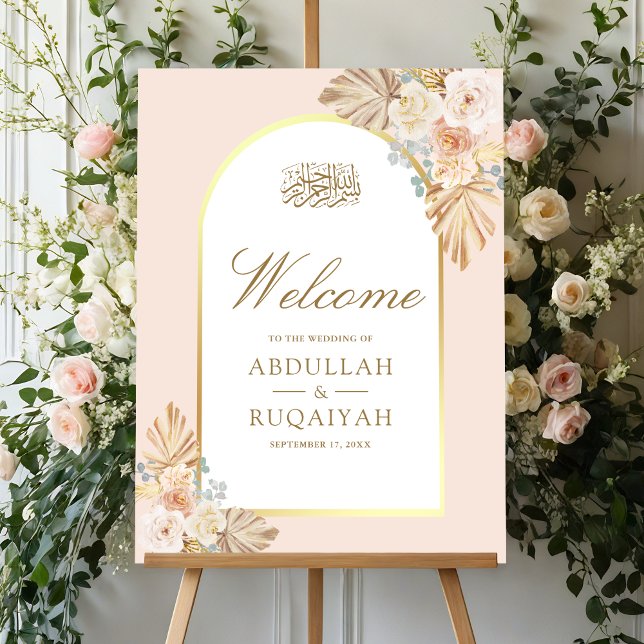 Earthy Floral Arch Muslim Wedding Welcome Sign (Creator Uploaded)
