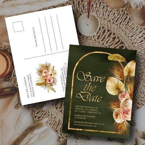 Earthy Floral Arch Palm Sage Green Save The Date Postcard