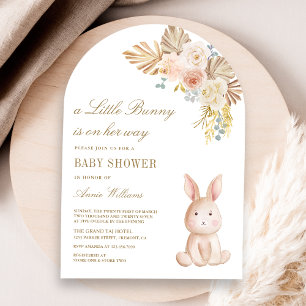 Earthy Floral Boho Bunny Rabbit Arch Baby Shower Invitation